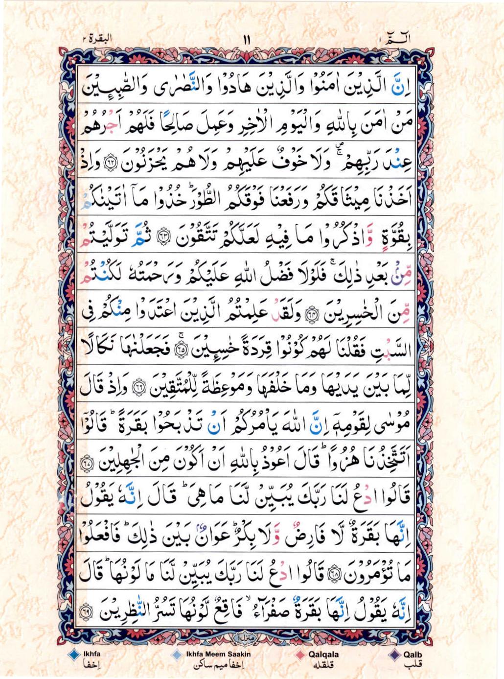 Read Al Quran 15 Lines Part / Chapter / Siparah 1 Page No 11