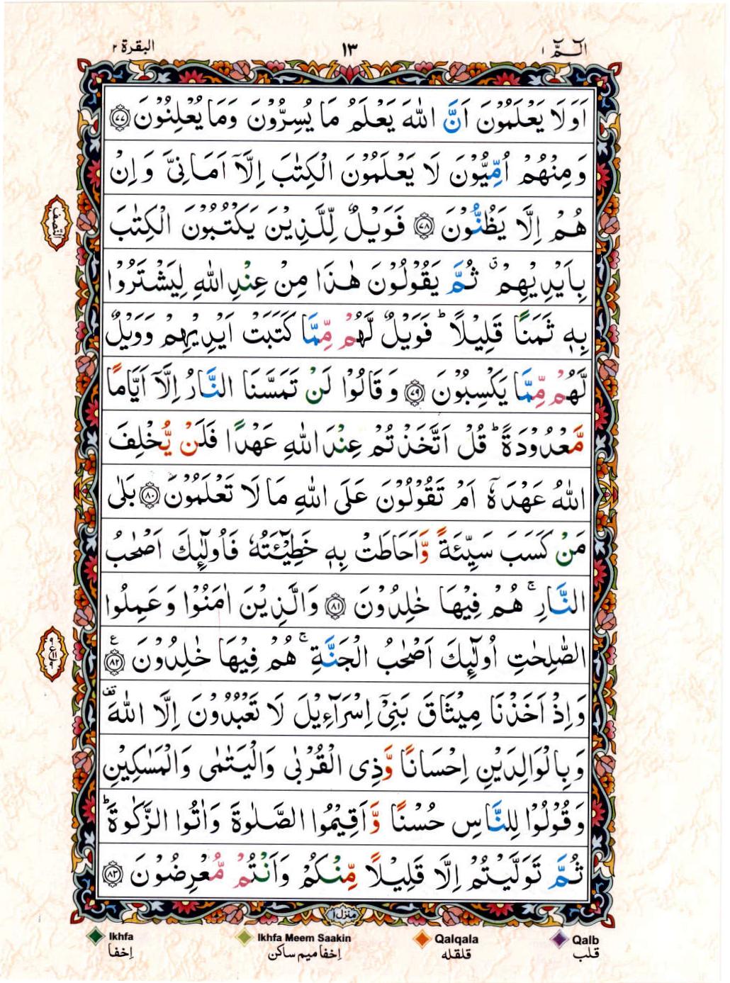 Read Al Quran 15 Lines Part / Chapter / Siparah 1 Page No 13