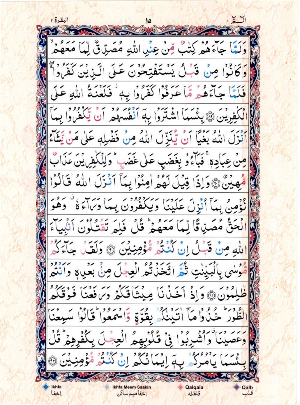 Read Al Quran 15 Lines Part / Chapter / Siparah 1 Page No 15