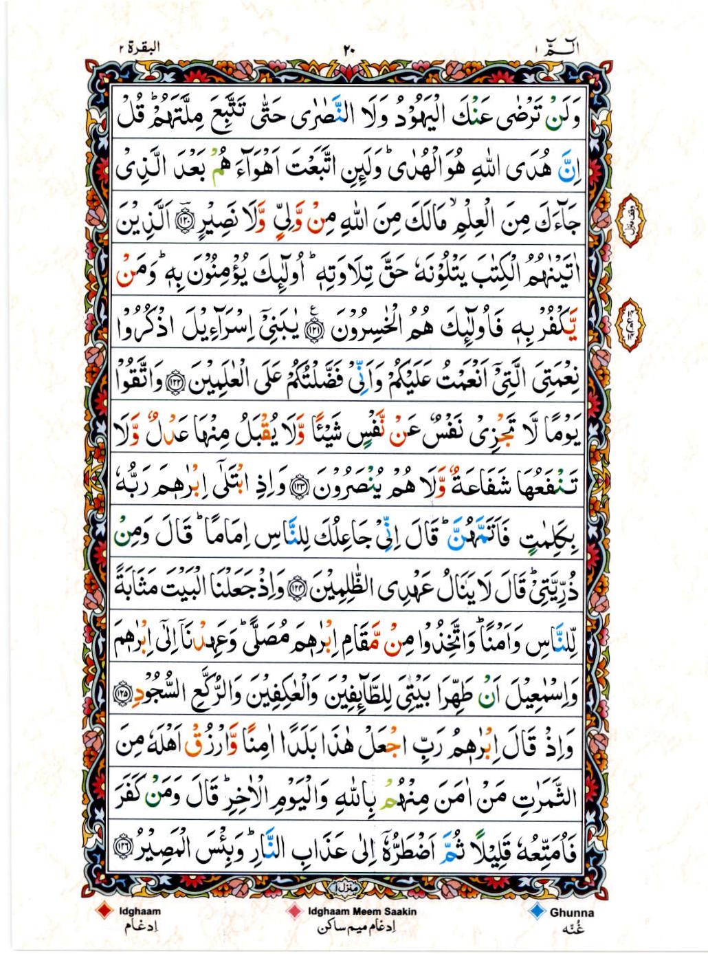 Read Al Quran 15 Lines Part / Chapter / Siparah 1 Page No 20