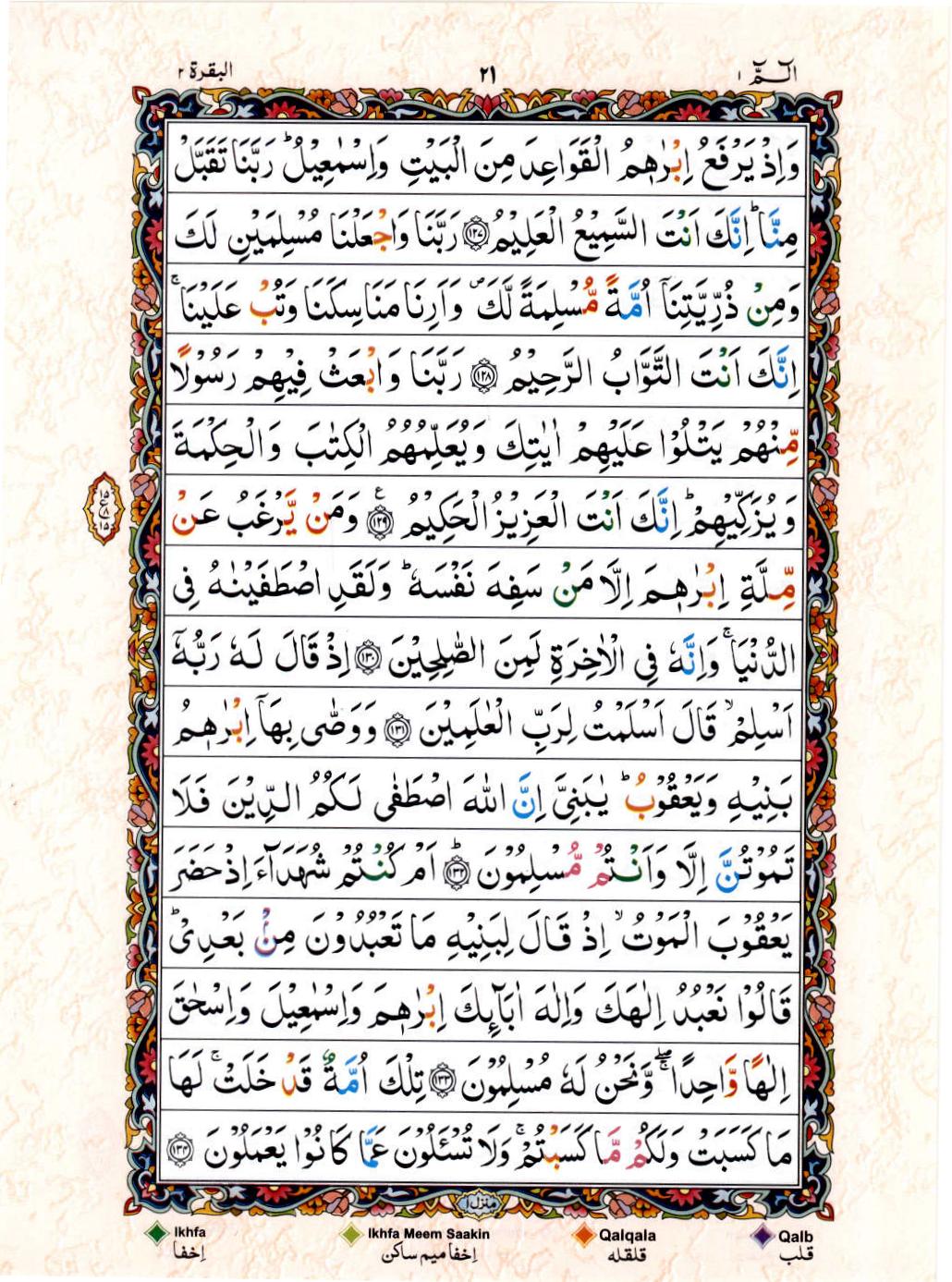 Read Al Quran 15 Lines Part / Chapter / Siparah 1 Page No 21