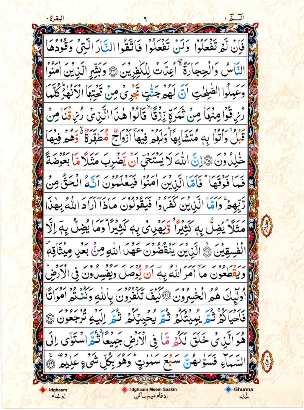 Read Al Quran 15 Lines Part / Chapter / Siparah 1 Page No 6