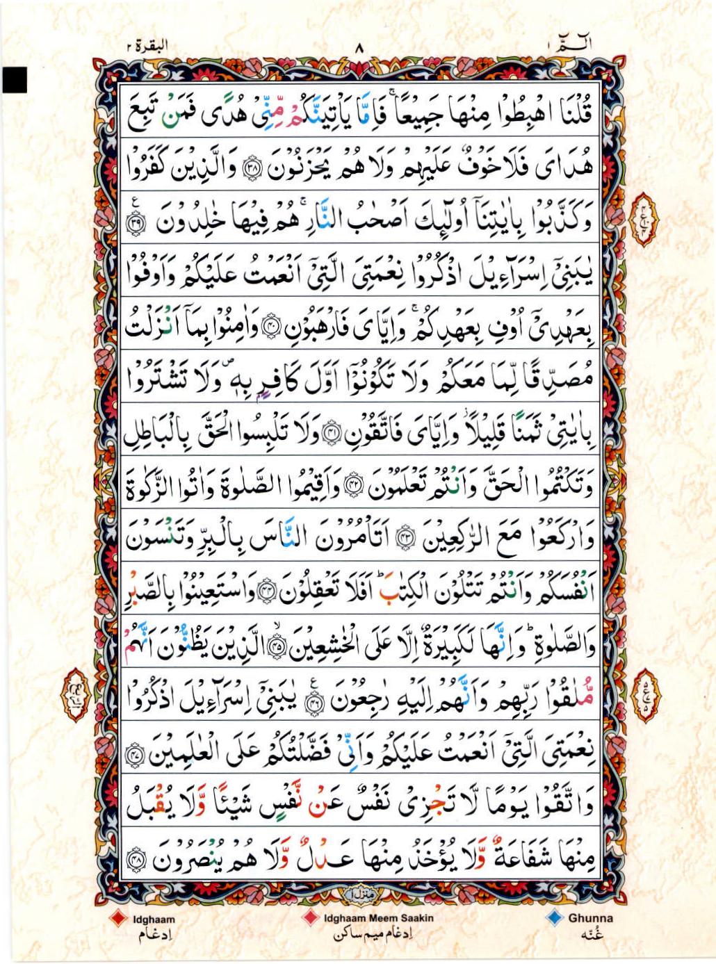 Read Al Quran 15 Lines Part / Chapter / Siparah 1 Page No 8