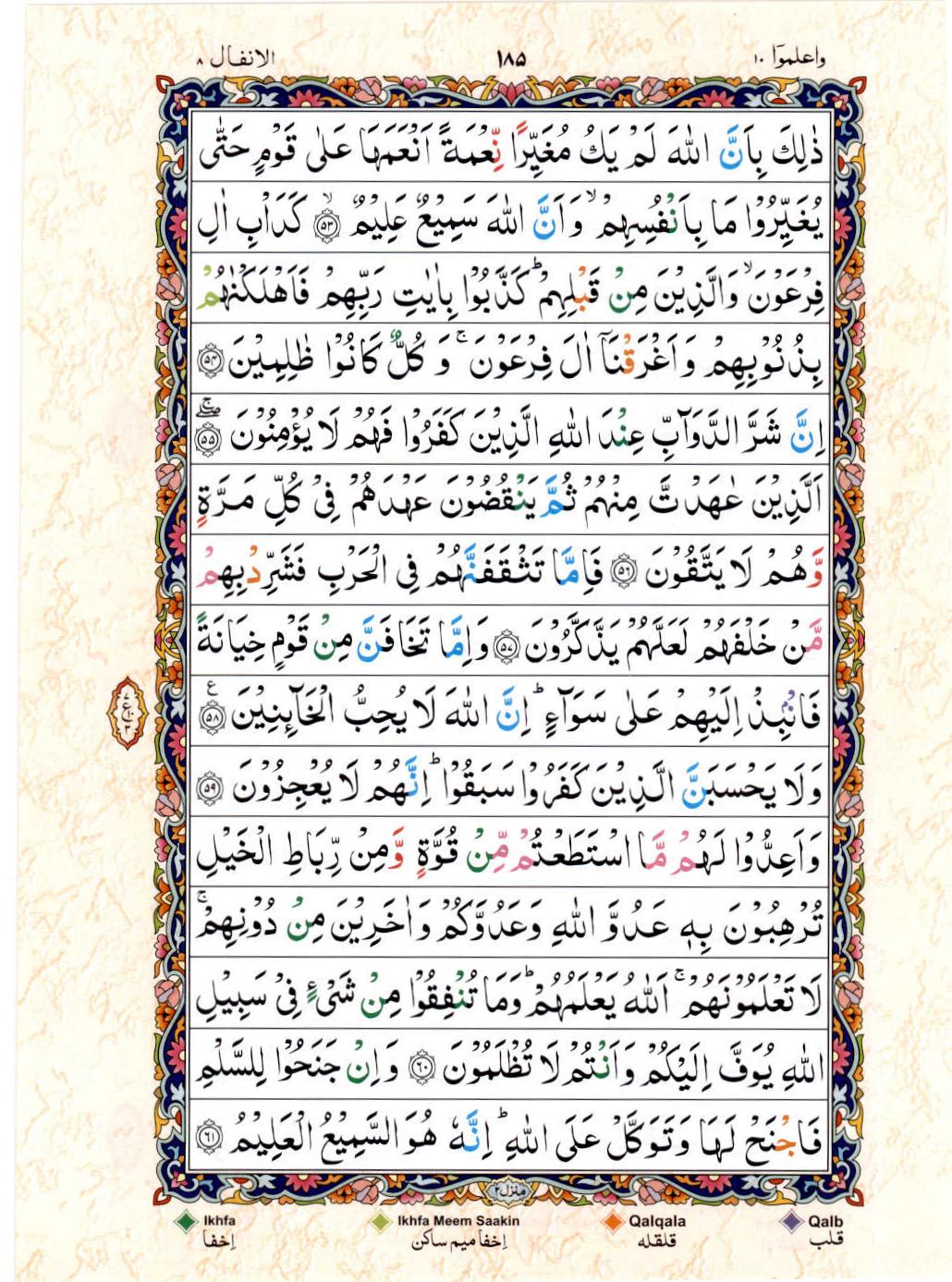 Read Al Quran 15 Lines Part / Chapter / Siparah 10 Page No 185