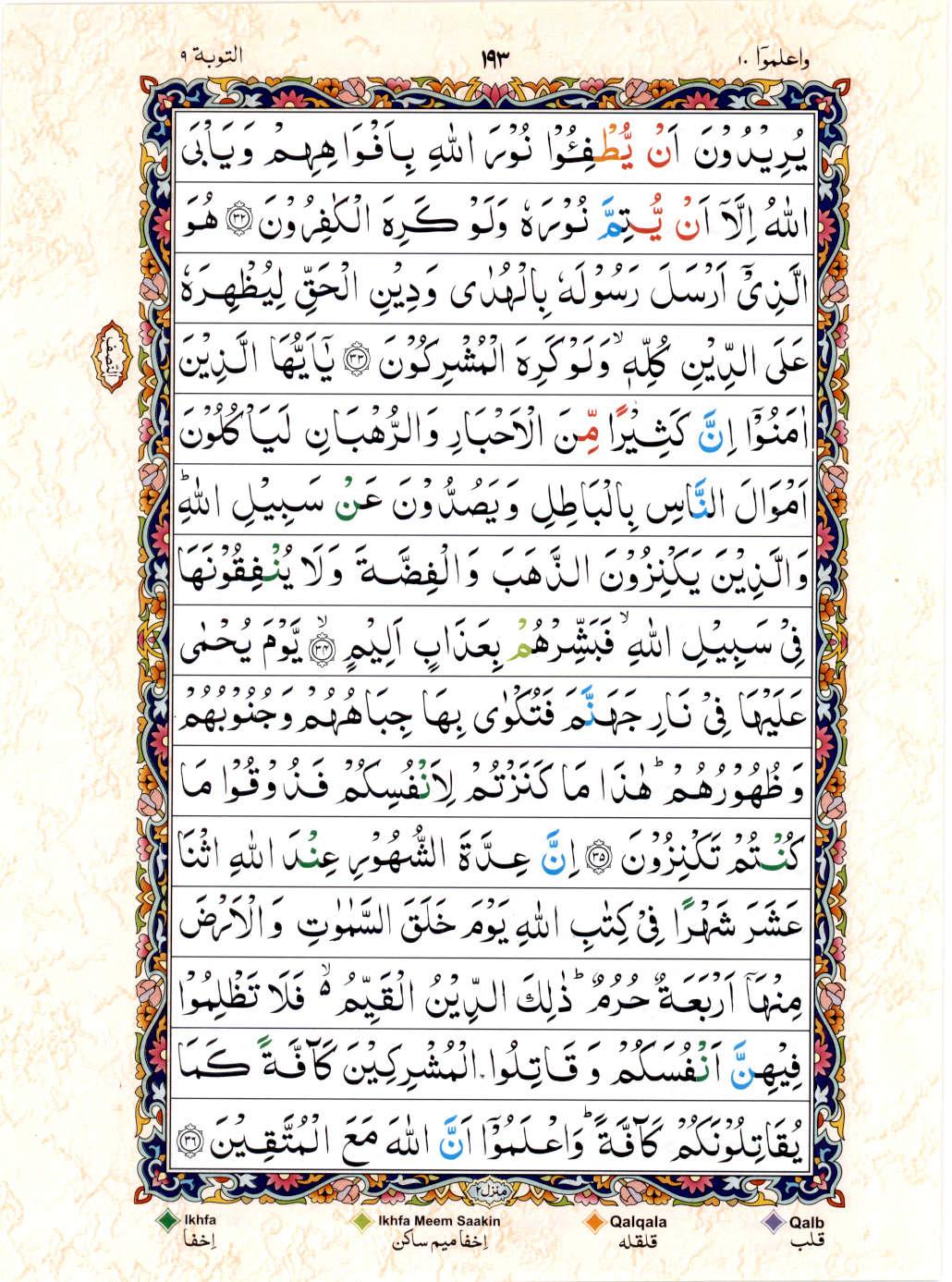 Read Al Quran 15 Lines Part / Chapter / Siparah 10 Page No 193