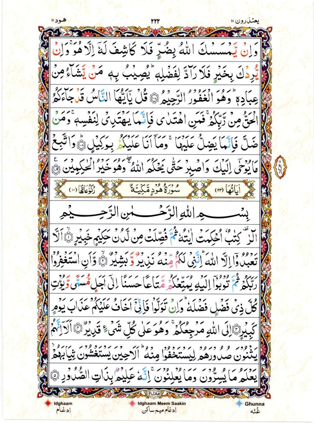 Read Al Quran 15 Lines Part / Chapter / Siparah 11 Page No 222