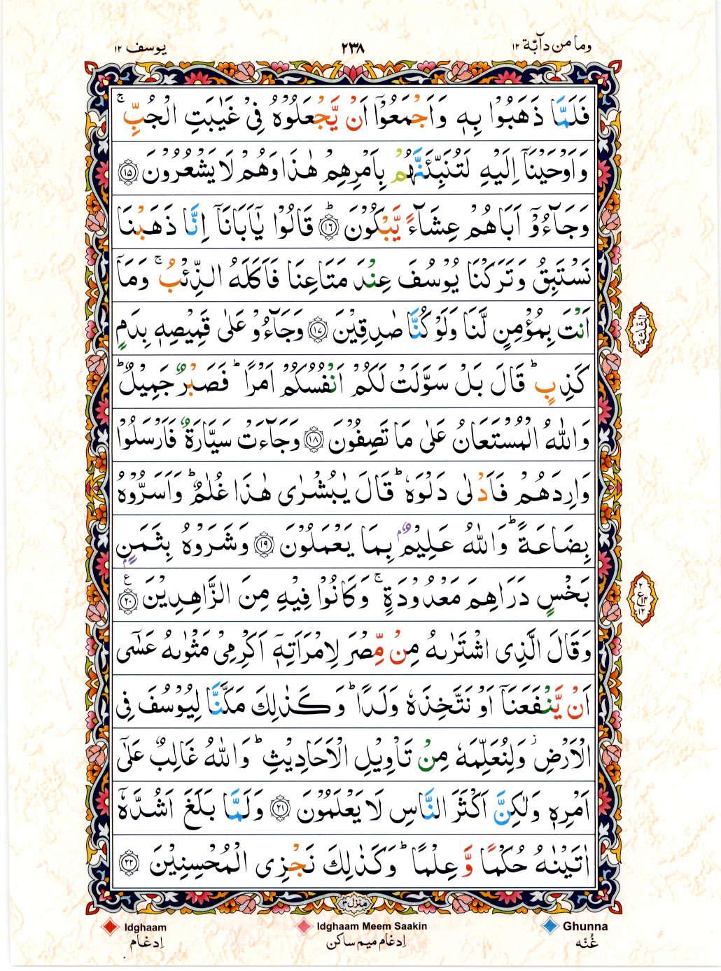 Read Al Quran 15 Lines Part / Chapter / Siparah 12 Page No 238