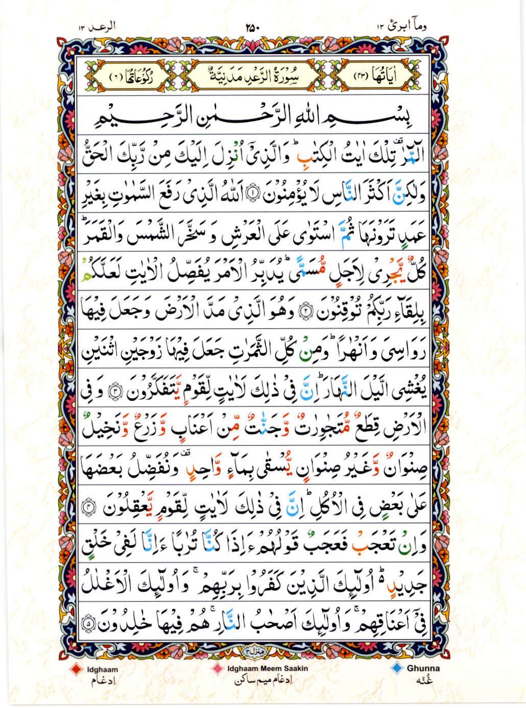 Read Al Quran 15 Lines Part / Chapter / Siparah 13 Page No 250