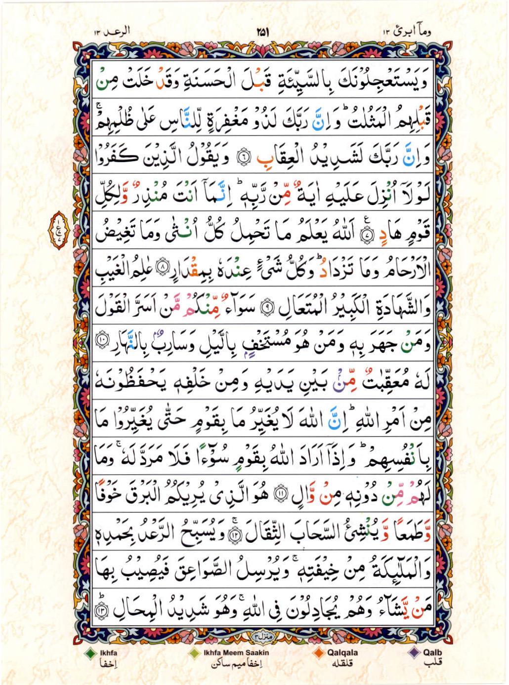 Read Al Quran 15 Lines Part / Chapter / Siparah 13 Page No 251