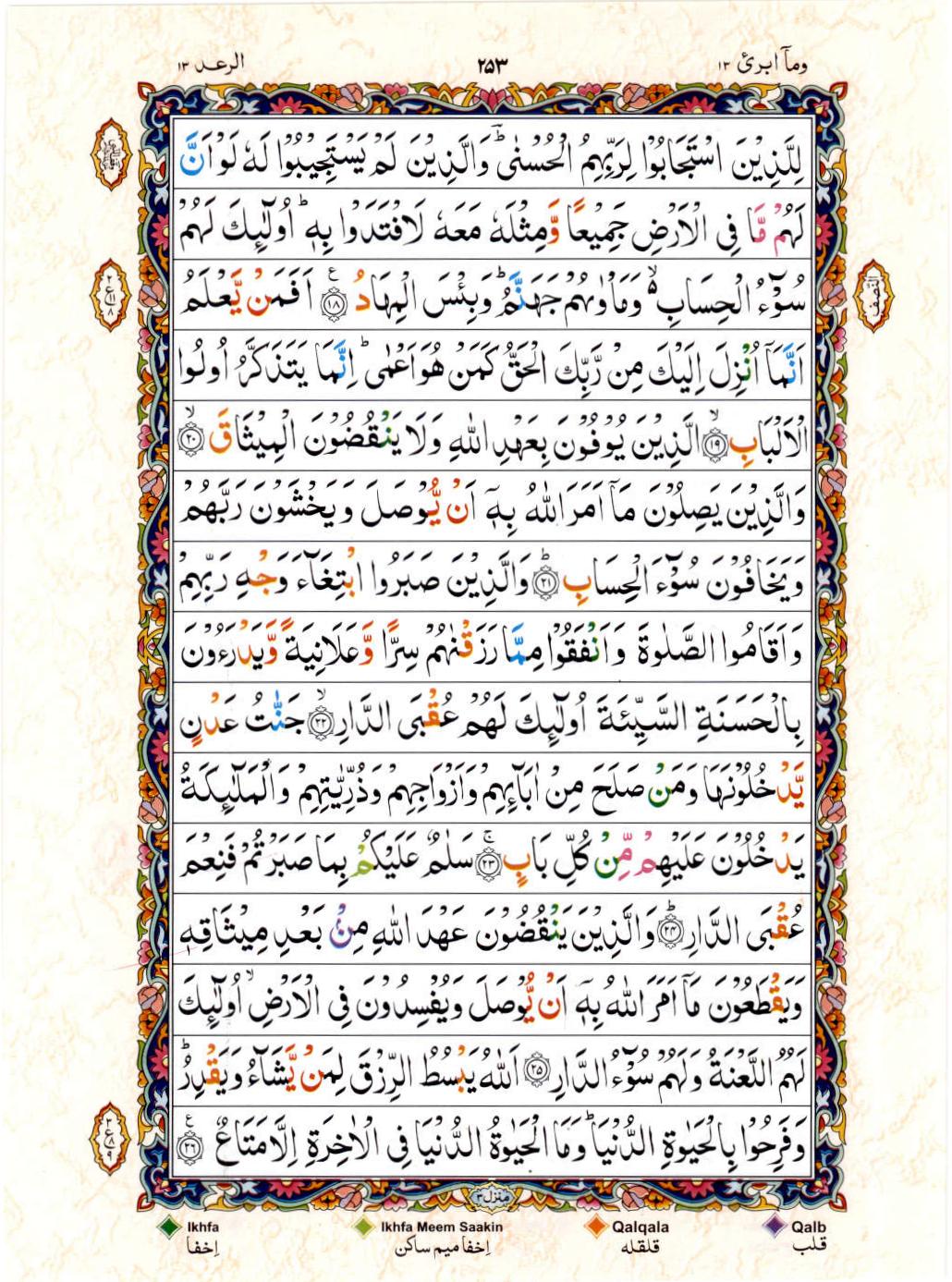 Read Al Quran 15 Lines Part / Chapter / Siparah 13 Page No 253