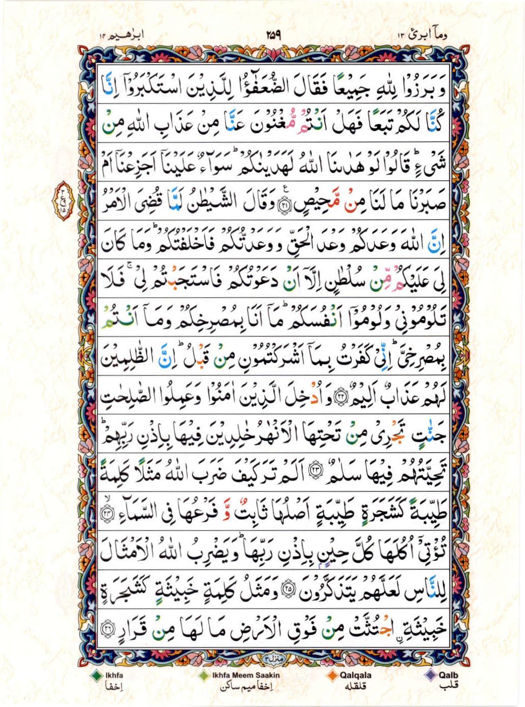 Read Al Quran 15 Lines Part / Chapter / Siparah 13 Page No 259