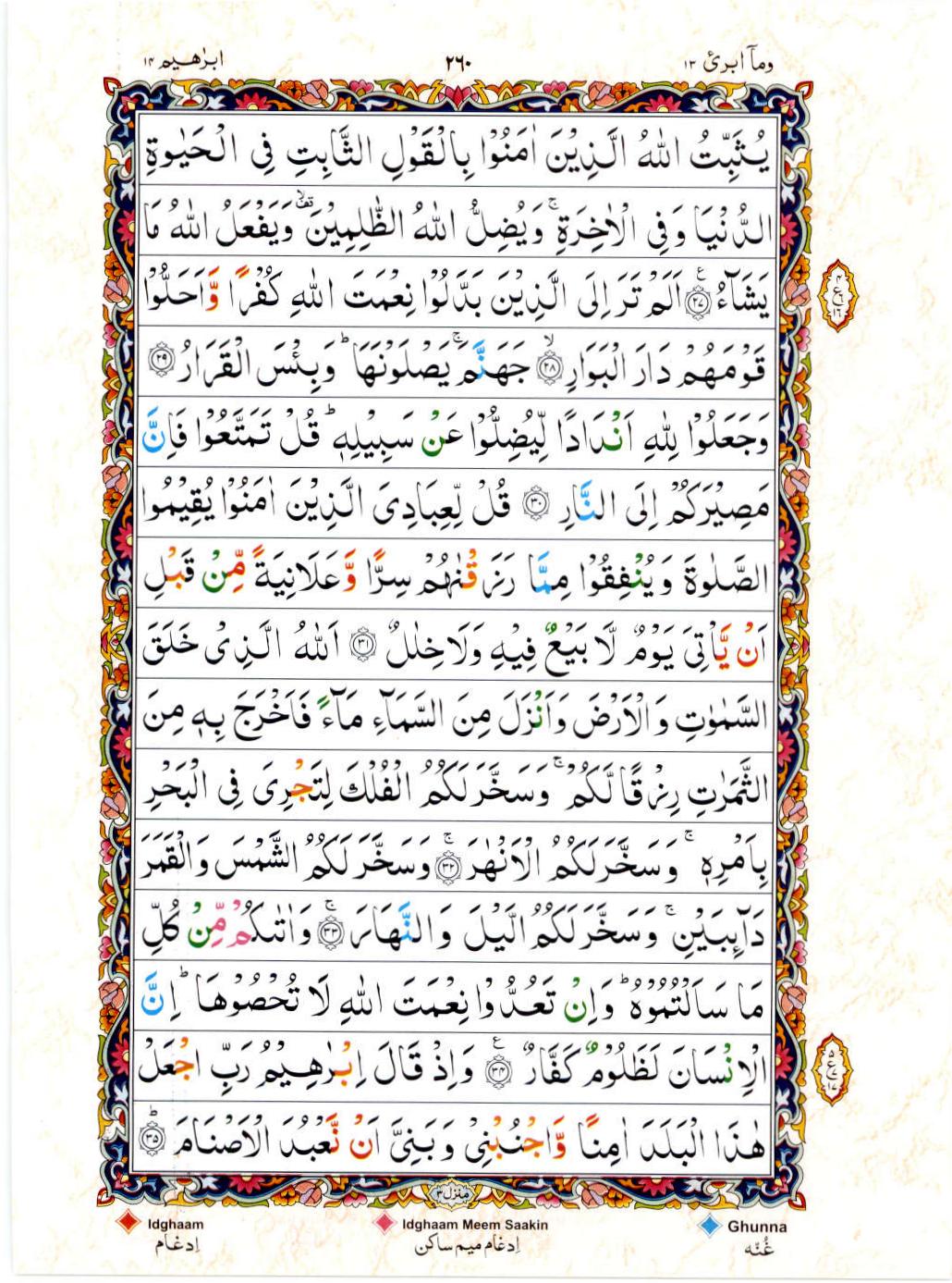 Read Al Quran 15 Lines Part / Chapter / Siparah 13 Page No 260