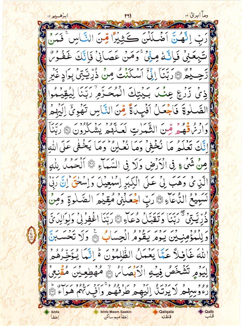 Read Al Quran 15 Lines Part / Chapter / Siparah 13 Page No 261