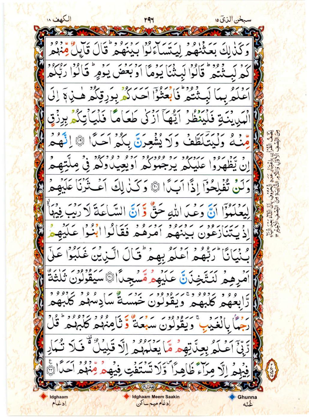 Read Al Quran 15 Lines Part / Chapter / Siparah 15 Page No 296