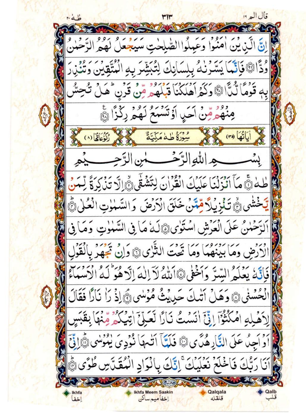 Read Al Quran 15 Lines Part / Chapter / Siparah 16 Page No 313