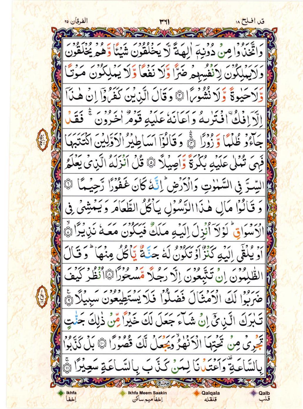 Read Al Quran 15 Lines Part / Chapter / Siparah 18 Page No 361
