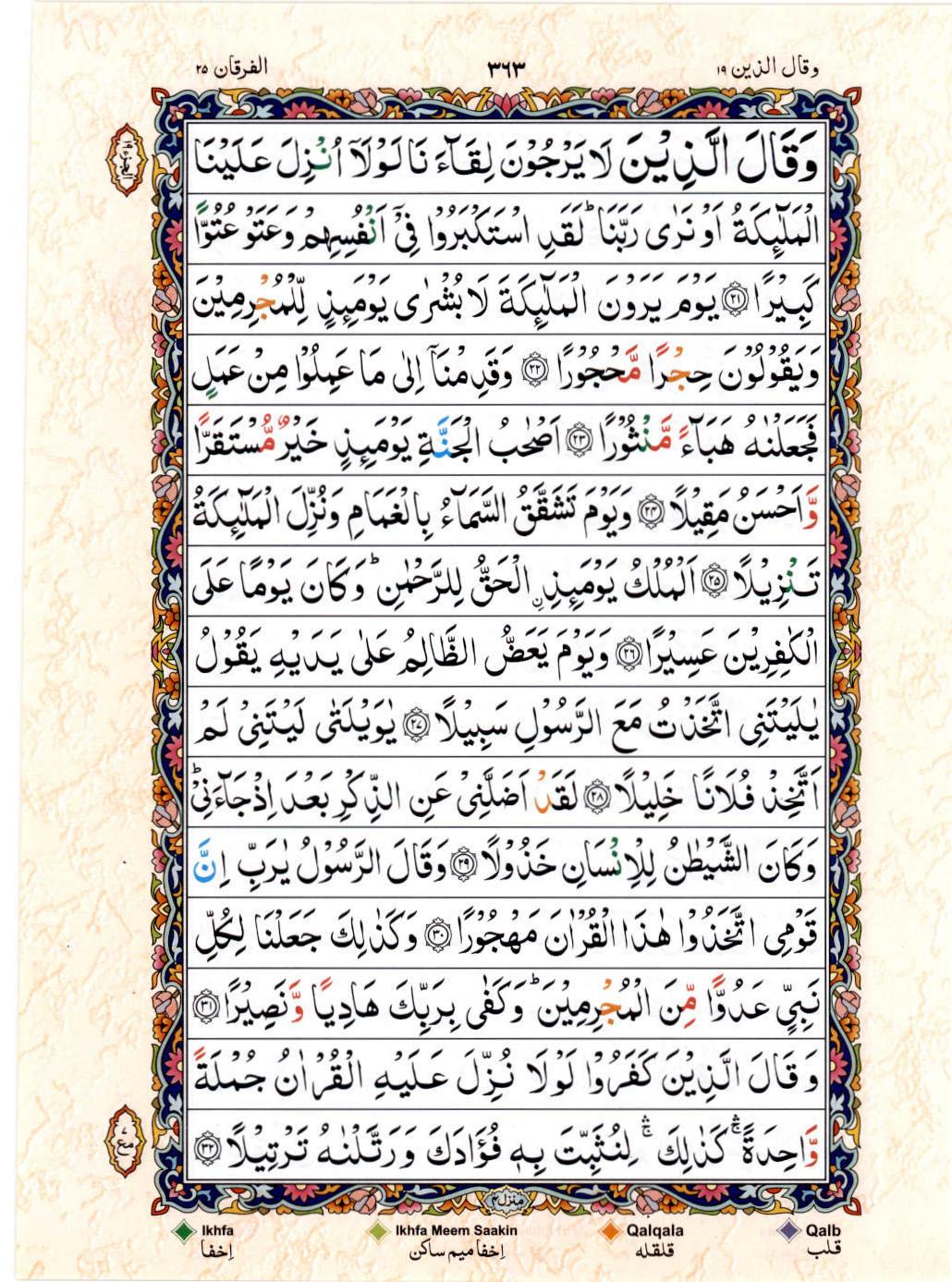Read Al Quran 15 Lines Part / Chapter / Siparah 19 Page No 363
