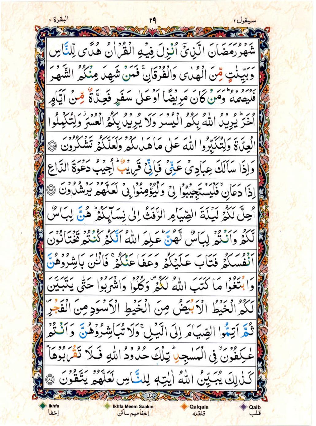 Read Al Quran 15 Lines Part / Chapter / Siparah 2 Page No 29