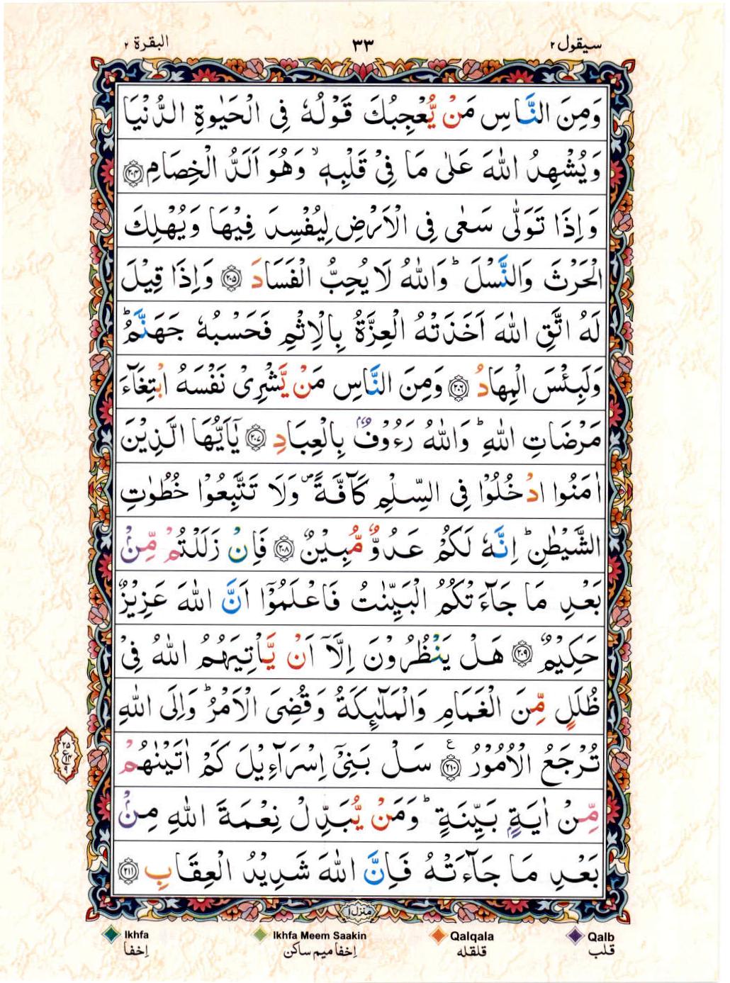 Read Al Quran 15 Lines Part / Chapter / Siparah 2 Page No 33