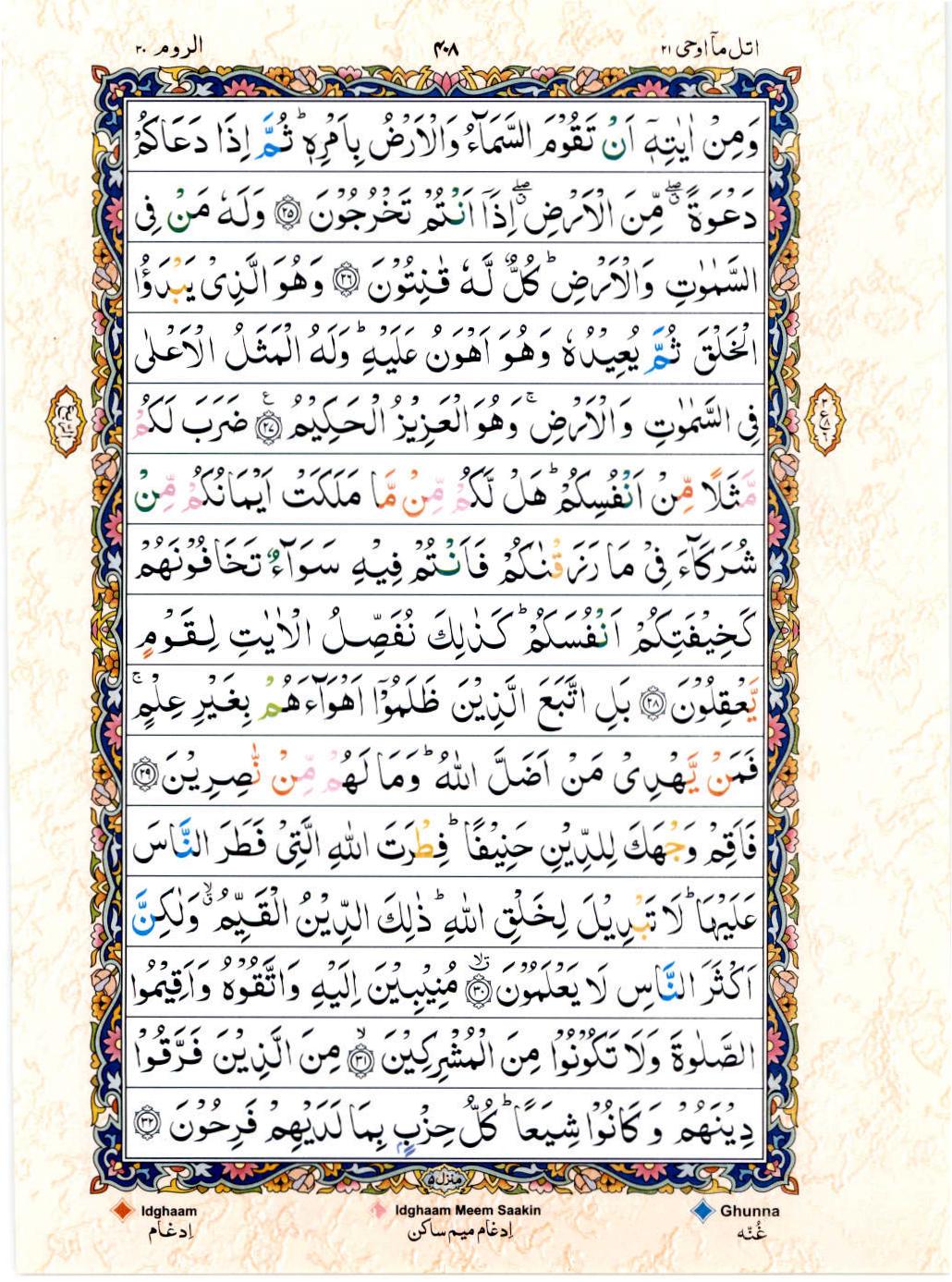 Read Al Quran 15 Lines Part / Chapter / Siparah 21 Page No 408