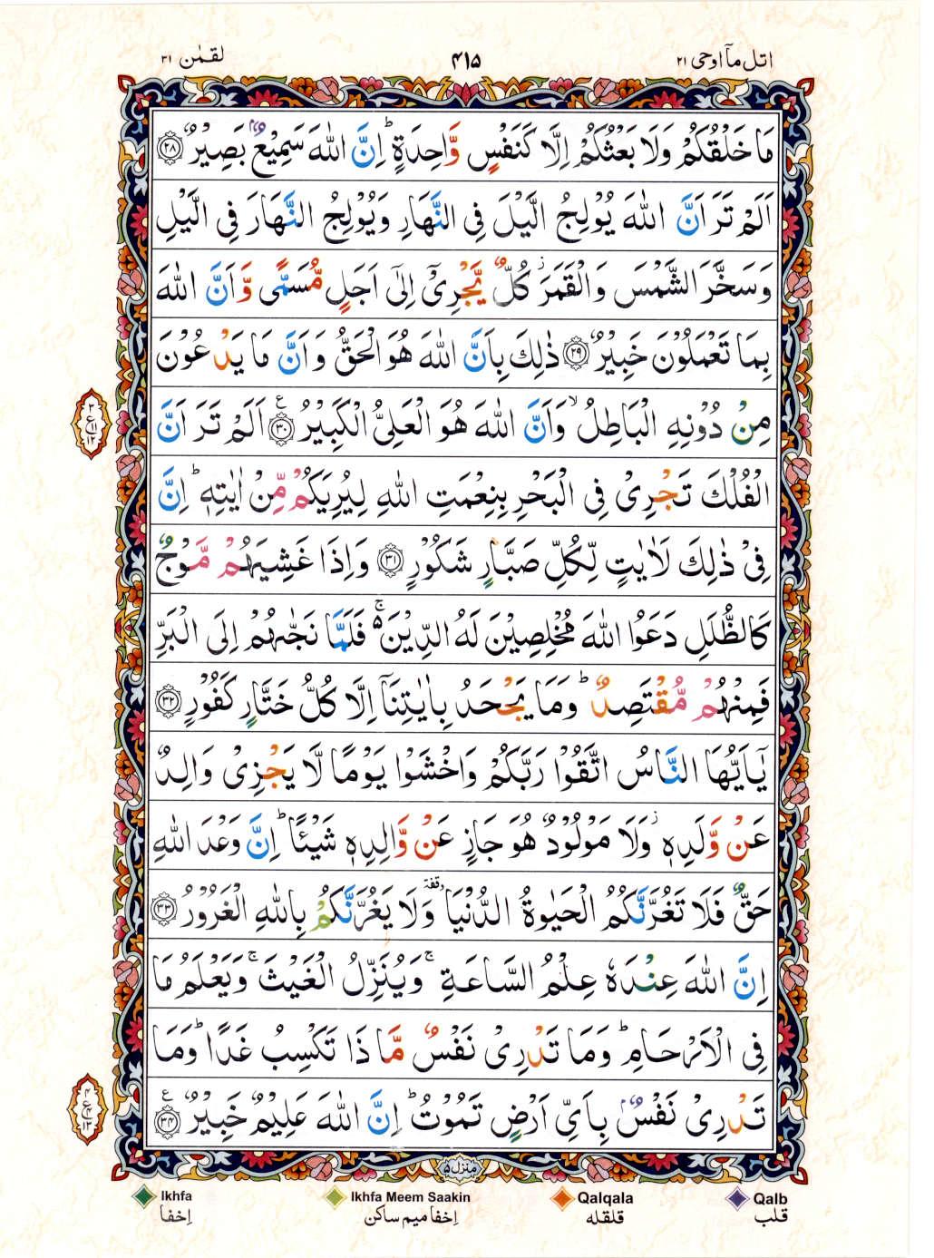 Read Al Quran 15 Lines Part / Chapter / Siparah 21 Page No 415