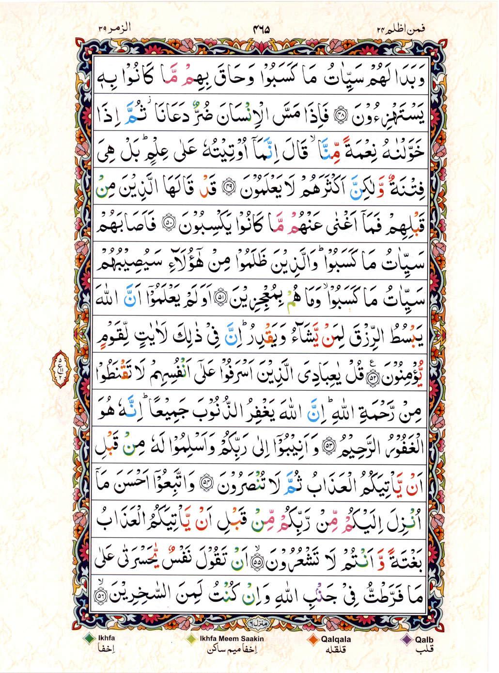 Read Al Quran 15 Lines Part / Chapter / Siparah 24 Page No 465