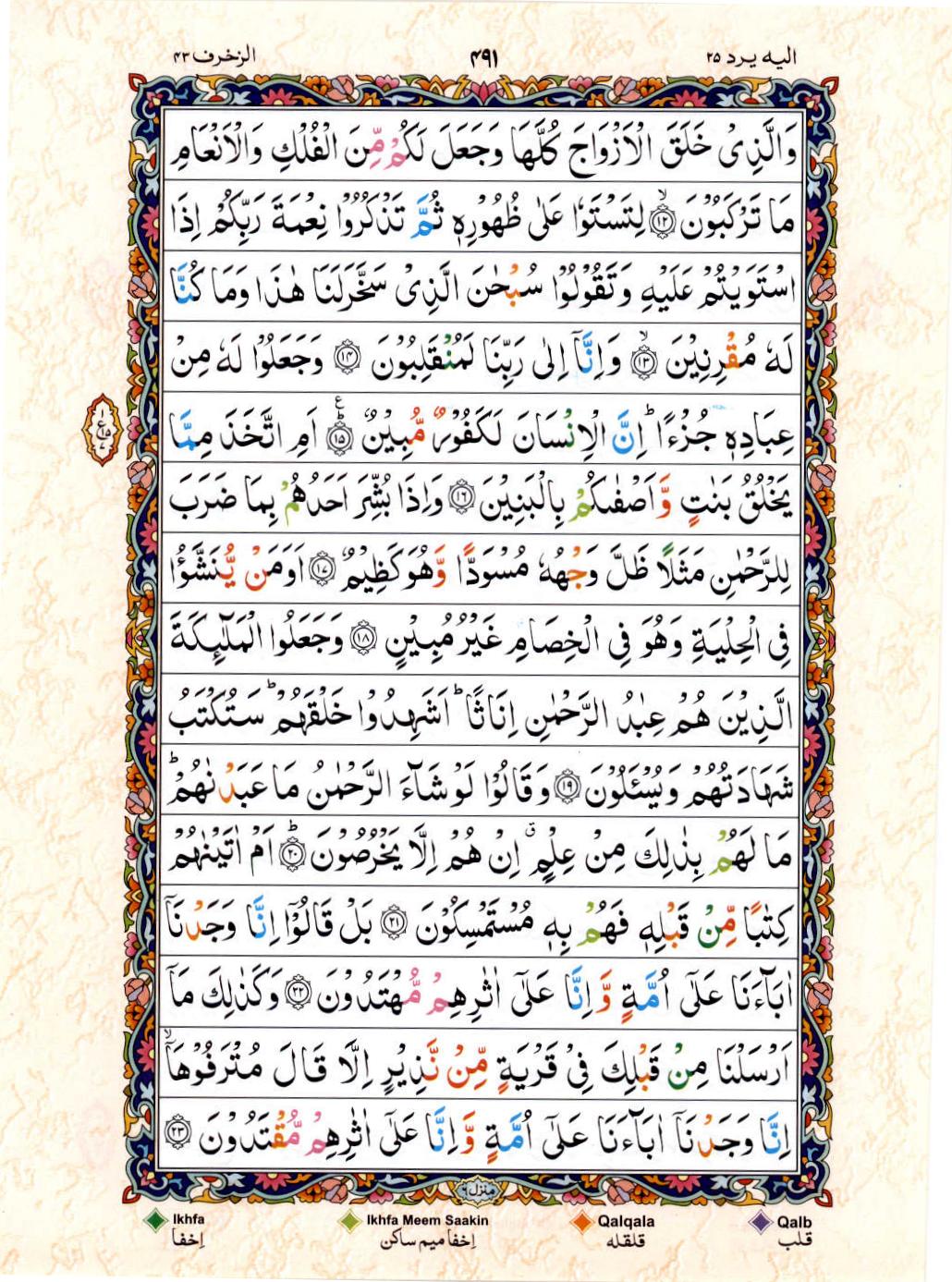 Read Al Quran 15 Lines Part / Chapter / Siparah 25 Page No 491