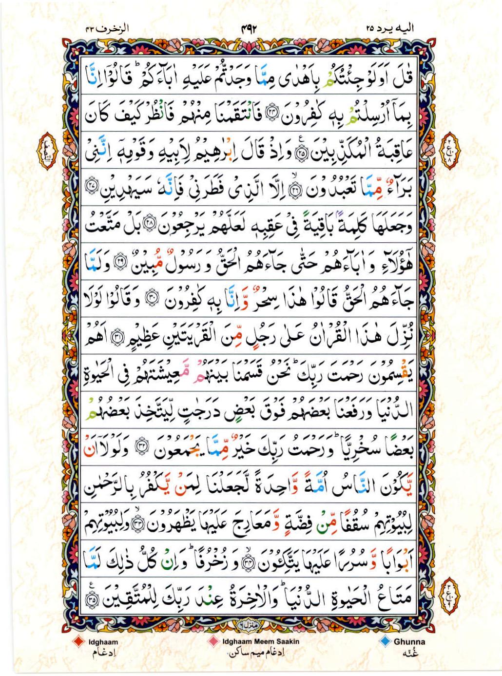 Read Al Quran 15 Lines Part / Chapter / Siparah 25 Page No 492