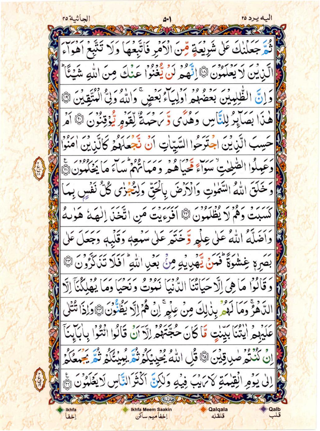 Read Al Quran 15 Lines Part / Chapter / Siparah 25 Page No 501