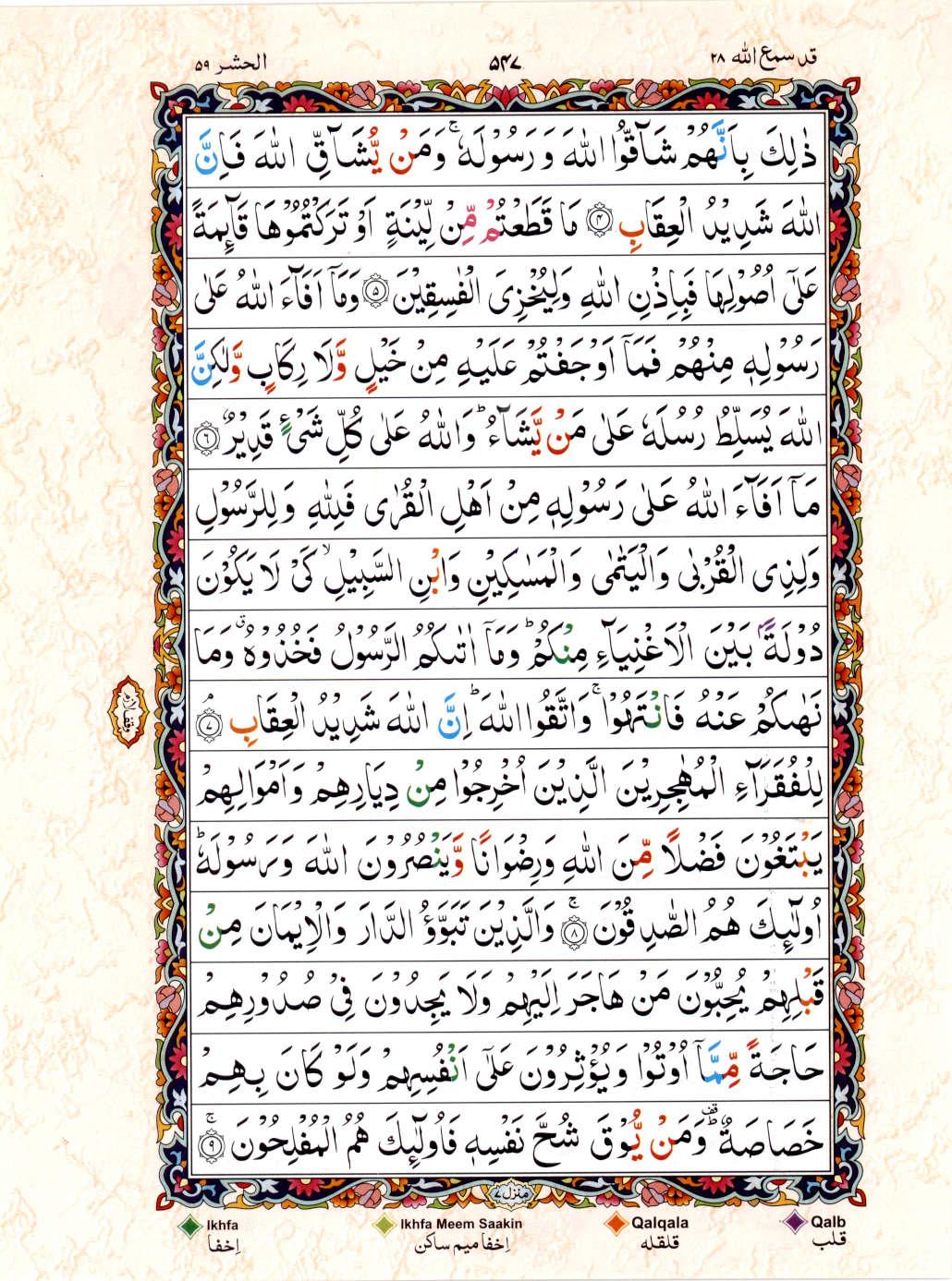 Read Al Quran 15 Lines Part / Chapter / Siparah 28 Page No 547