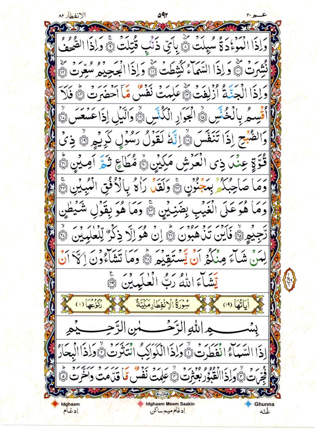 Read Al Quran 15 Lines Part / Chapter / Siparah 30 Page No 592