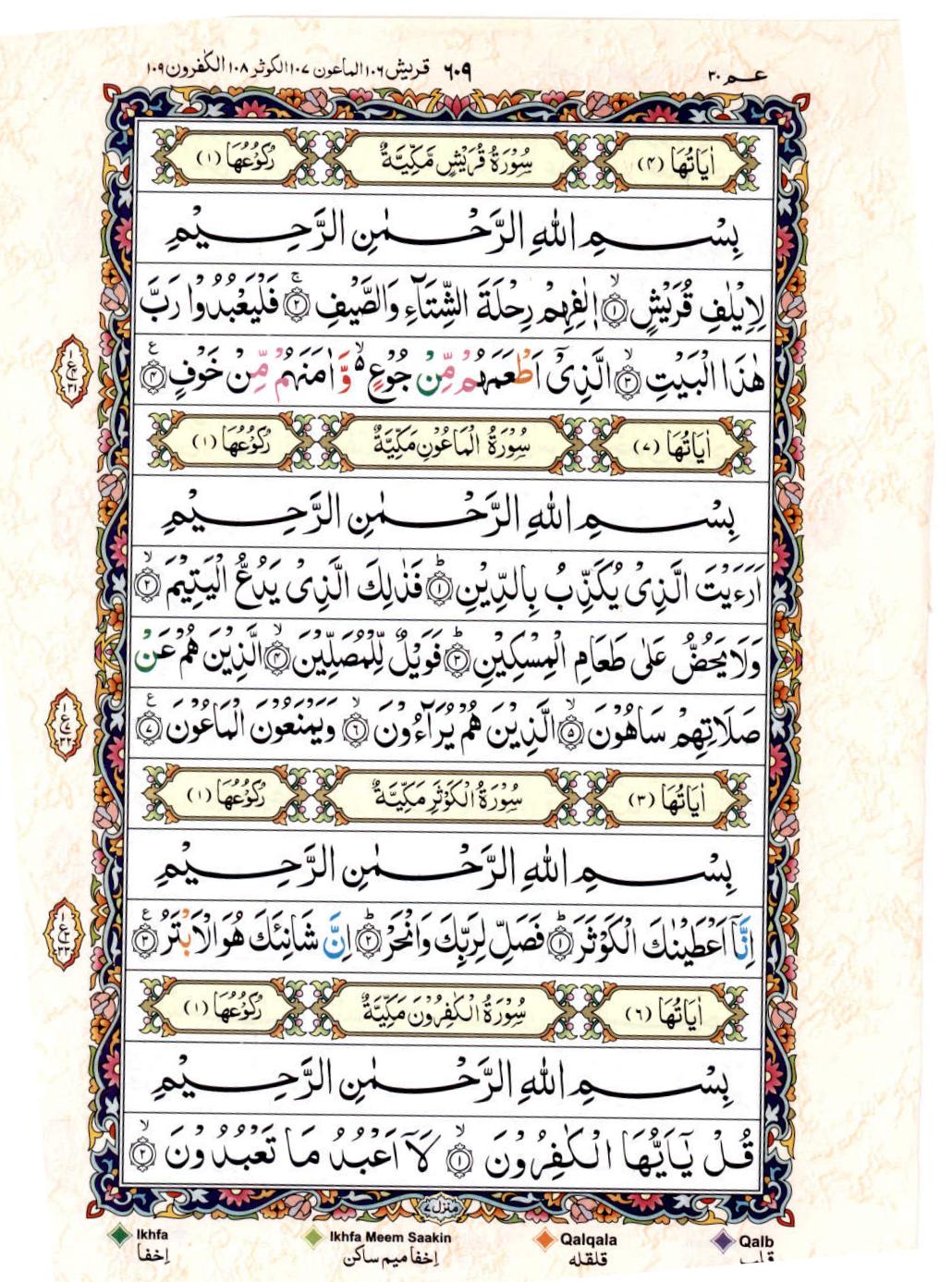 Read Al Quran 15 Lines Part / Chapter / Siparah 30 Page No 609