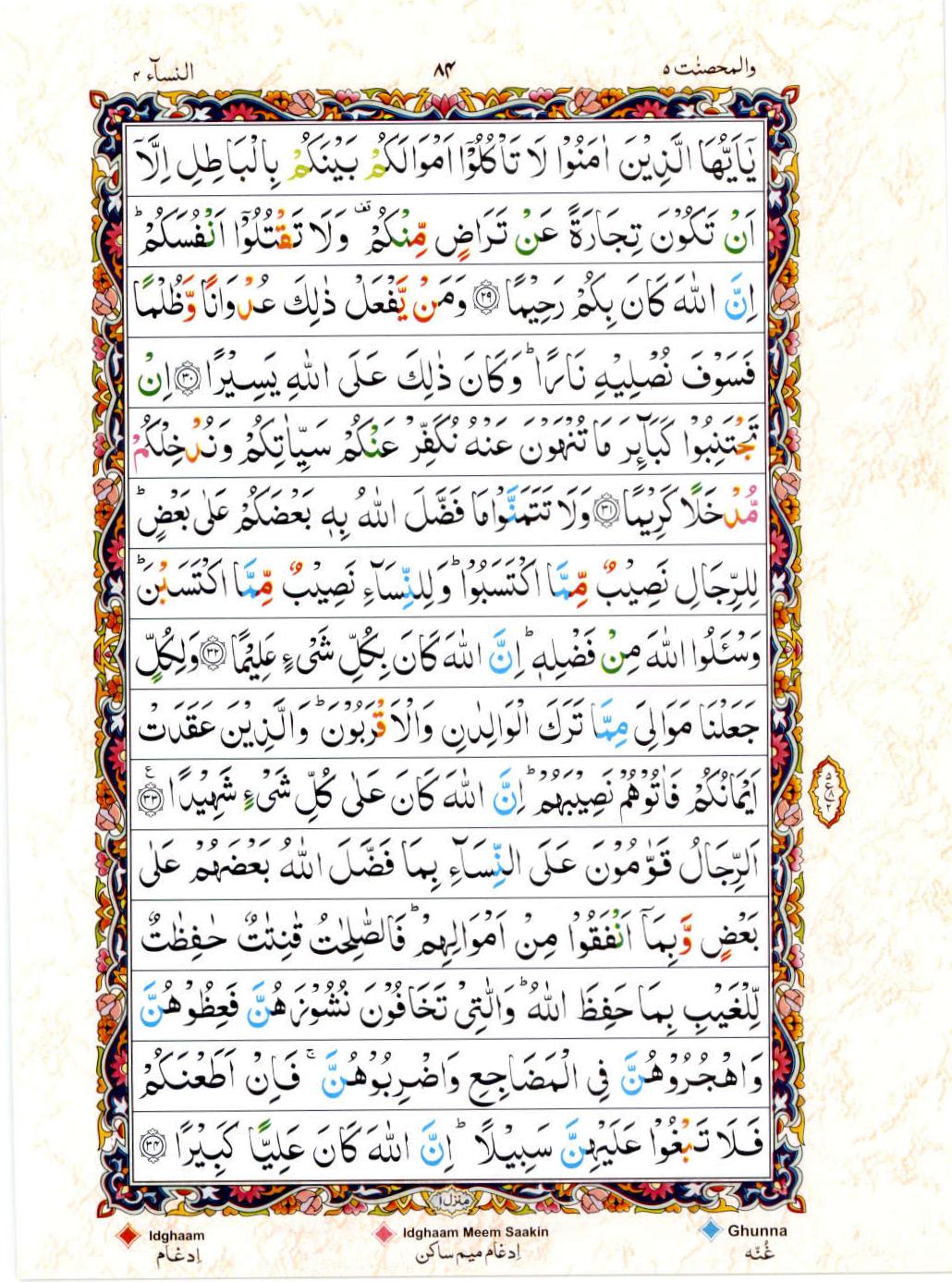Read Al Quran 15 Lines Part / Chapter / Siparah 5 Page No 84