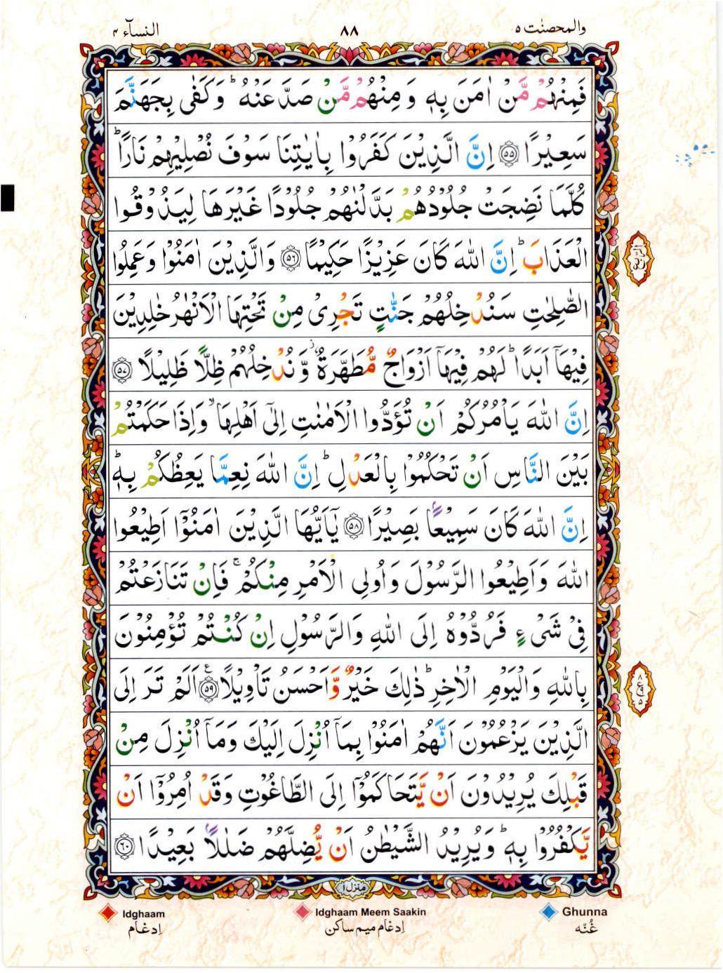 Read Al Quran 15 Lines Part / Chapter / Siparah 5 Page No 88