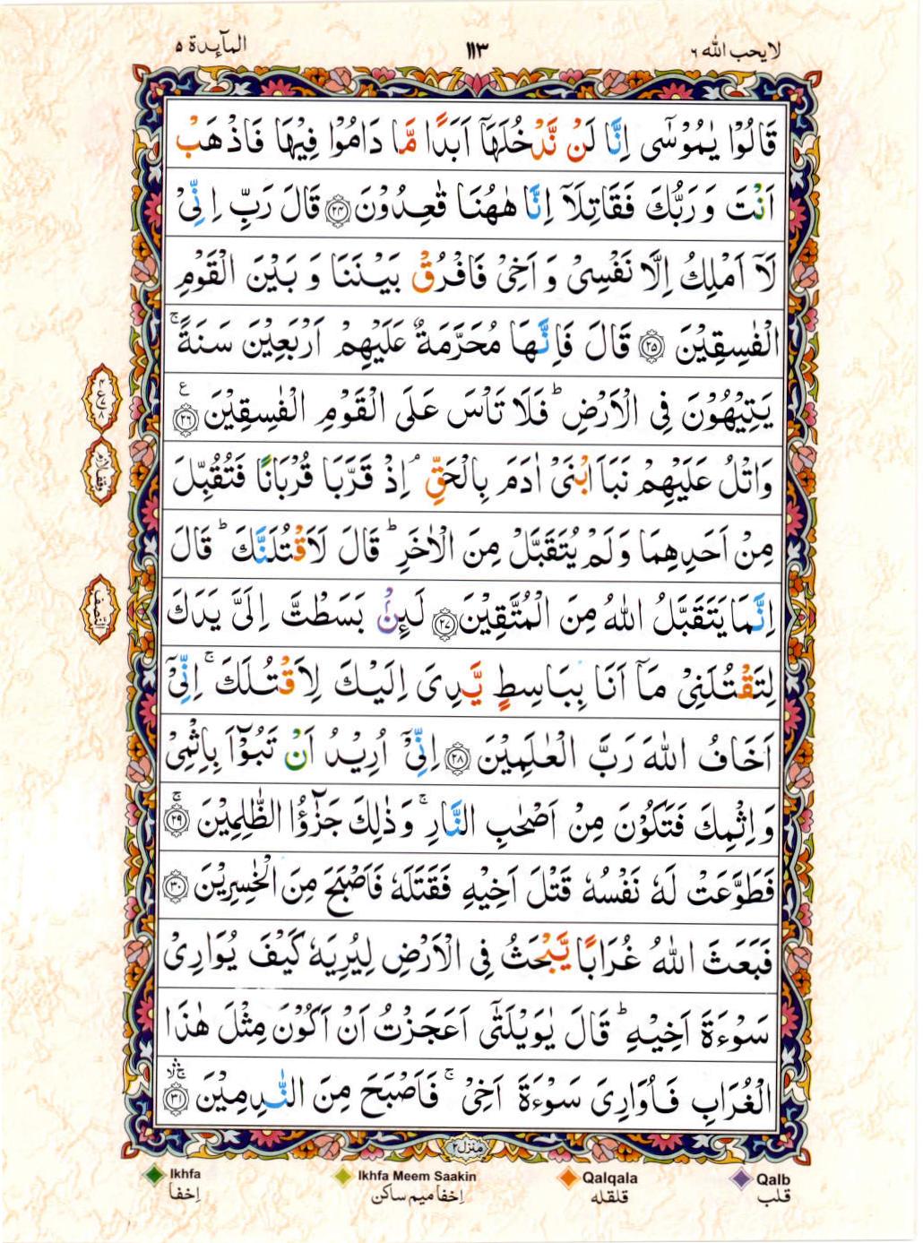 Read Al Quran 15 Lines Part / Chapter / Siparah 6 Page No 113
