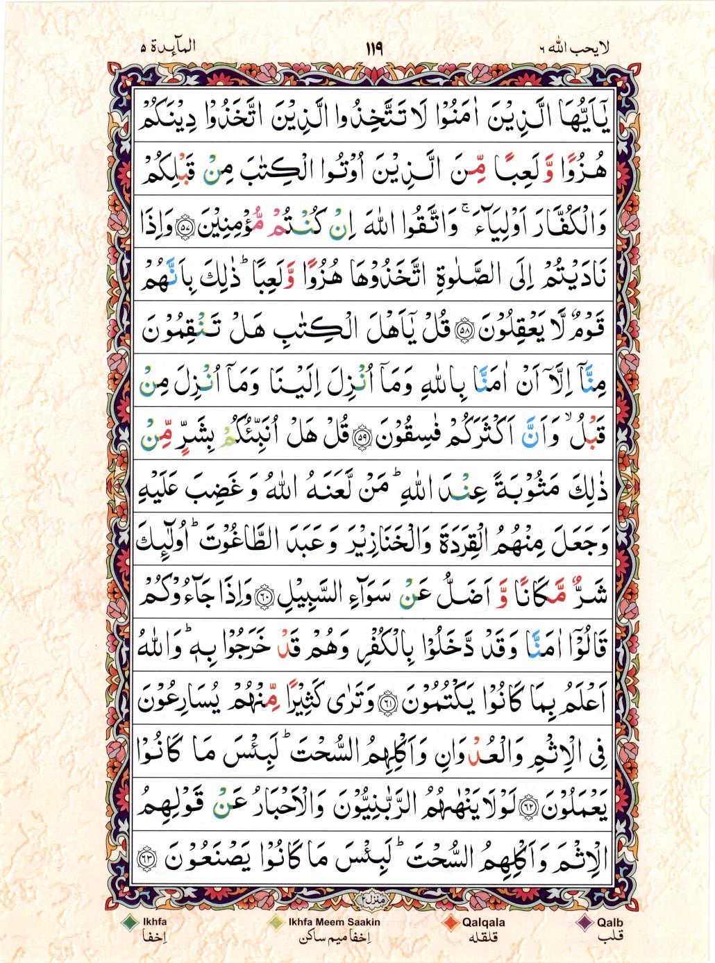 Read Al Quran 15 Lines Part / Chapter / Siparah 6 Page No 119