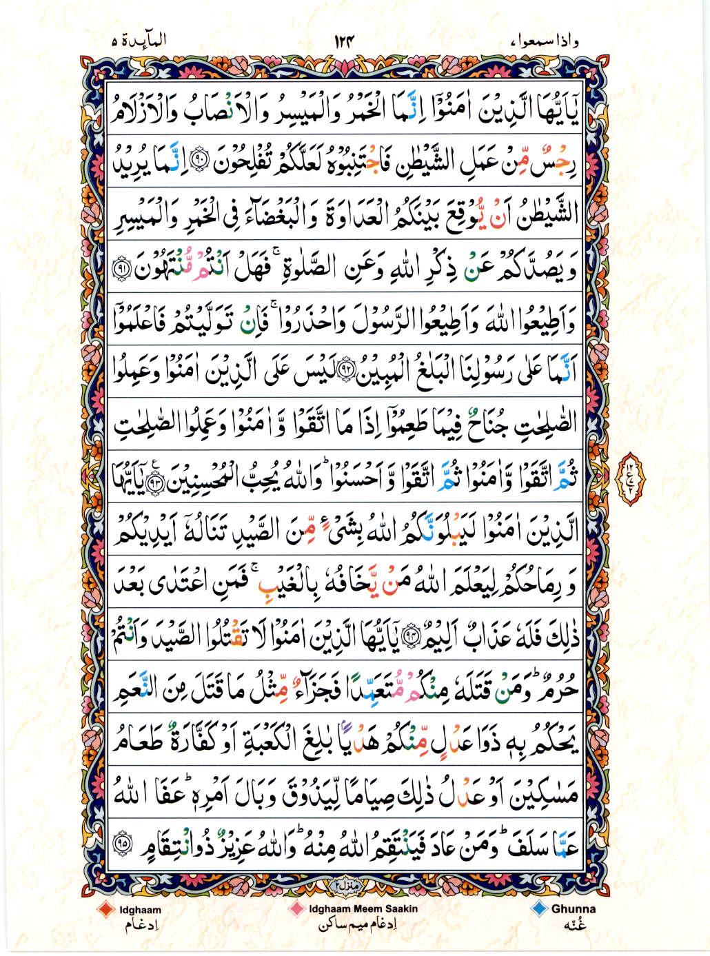 Read Al Quran 15 Lines Part / Chapter / Siparah 7 Page No 124