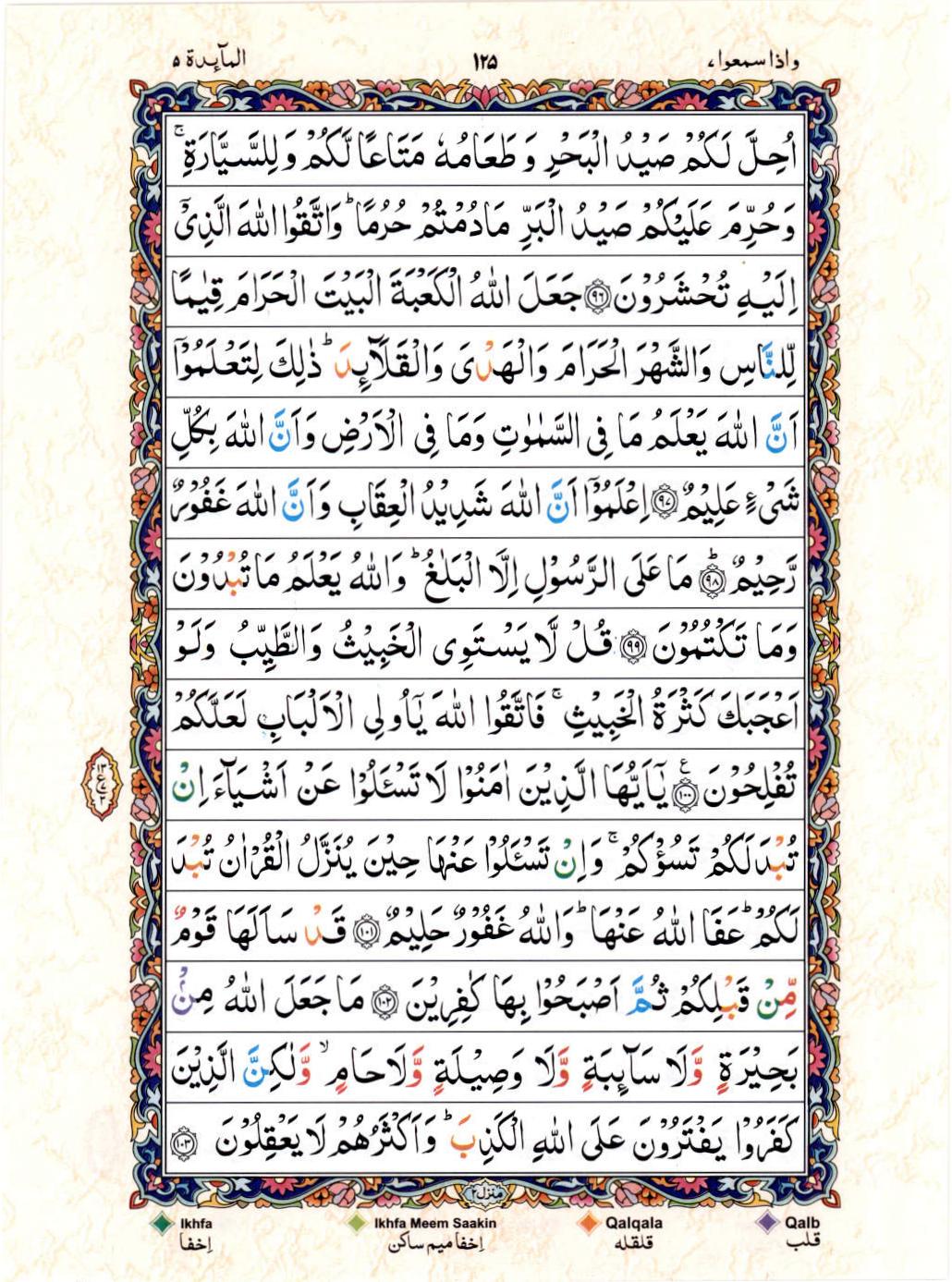 Read Al Quran 15 Lines Part / Chapter / Siparah 7 Page No 125