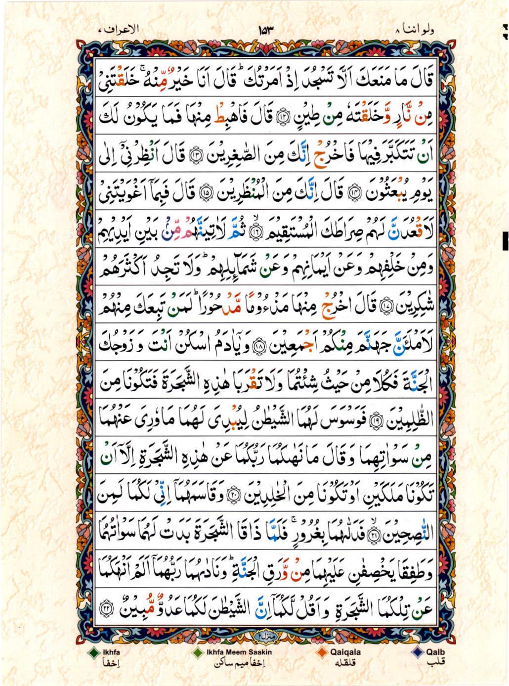 Read Al Quran 15 Lines Part / Chapter / Siparah 8 Page No 153