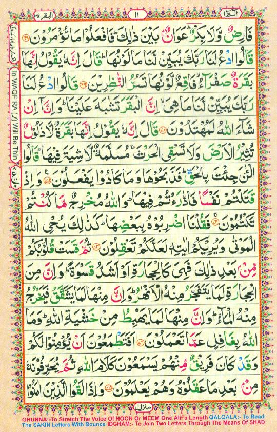 Read Al Quran Part / Chapter / Siparah 1 Page No 11