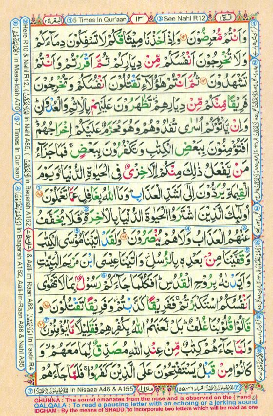 Read Al Quran Part / Chapter / Siparah 1 Page No 13