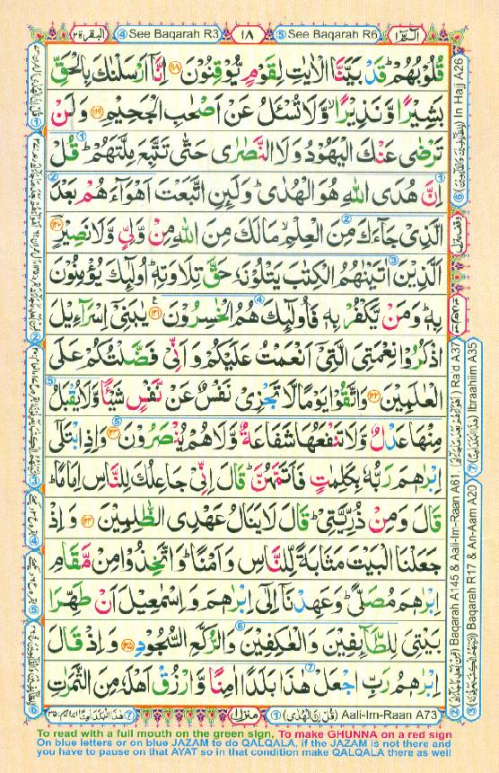 Read Al Quran Part / Chapter / Siparah 1 Page No 18