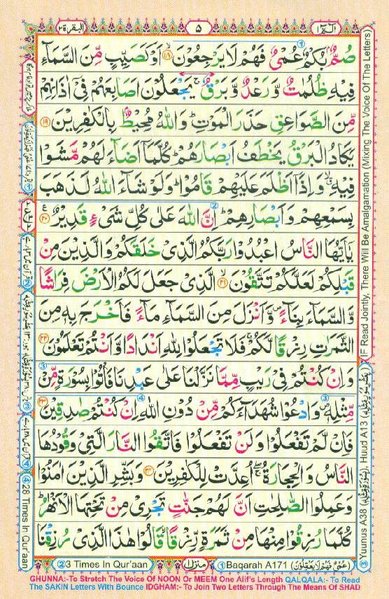 Read Al Quran Part / Chapter / Siparah 1 Page No 5