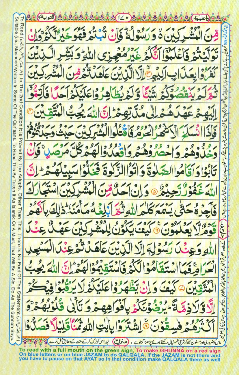 Read Al Quran Part / Chapter / Siparah 10 Page No 170