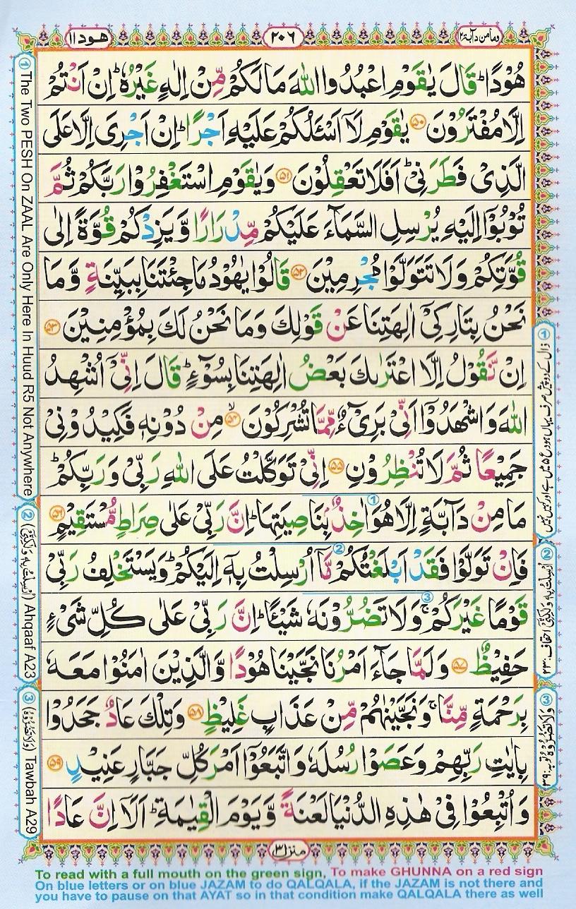 Read Al Quran Part / Chapter / Siparah 12 Page No 206