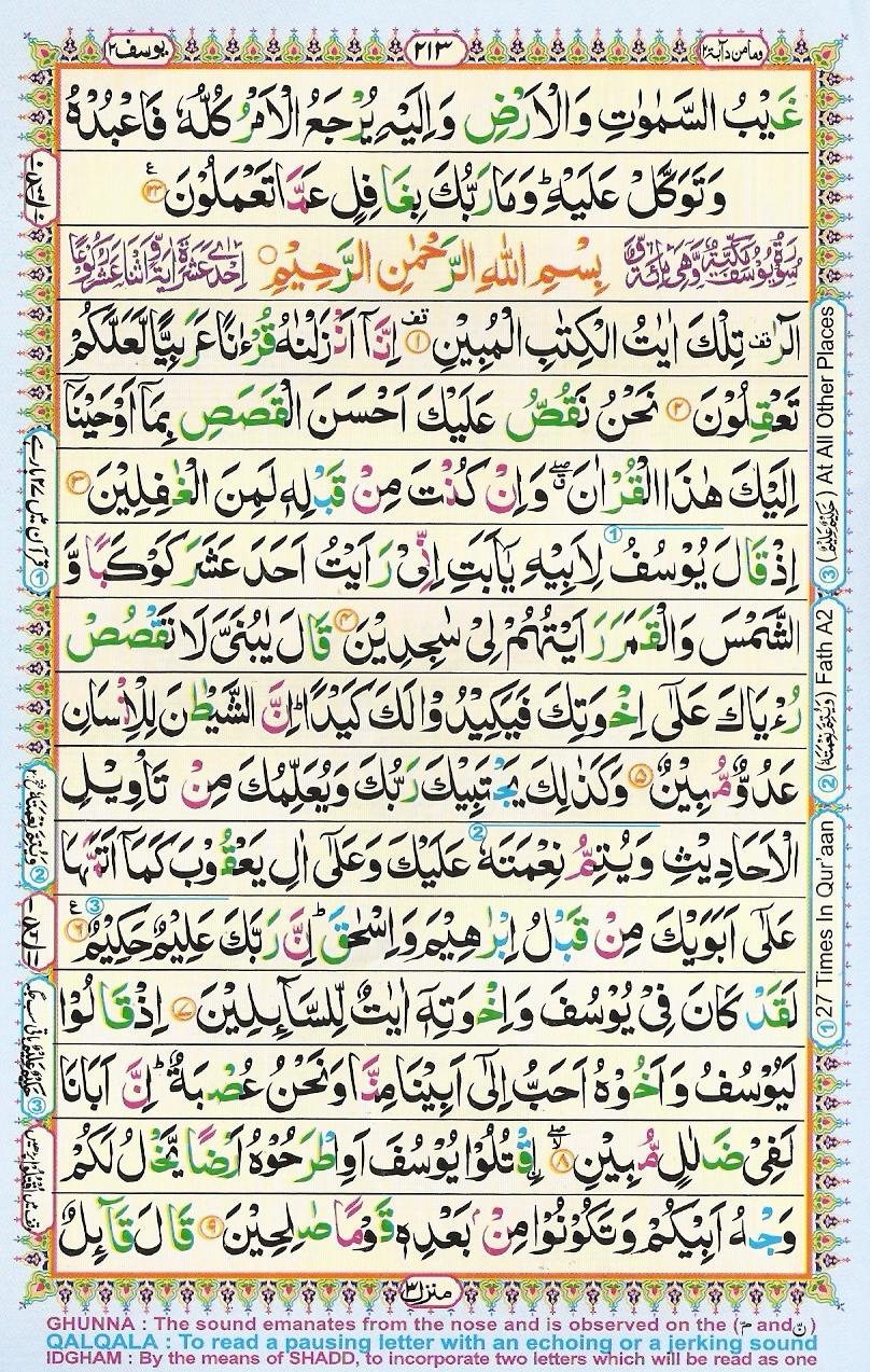 Read Al Quran Part / Chapter / Siparah 12 Page No 213