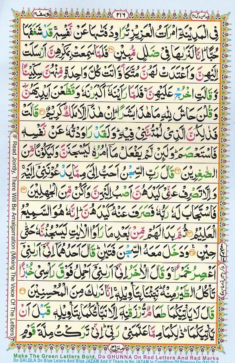 Read Al Quran Part / Chapter / Siparah 12 Page No 216