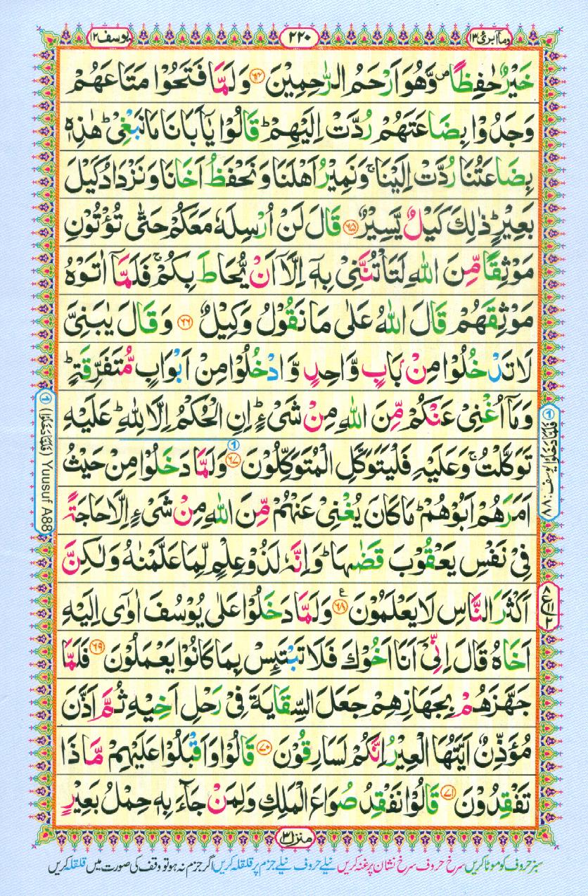 Read Al Quran Part / Chapter / Siparah 13 Page No 220
