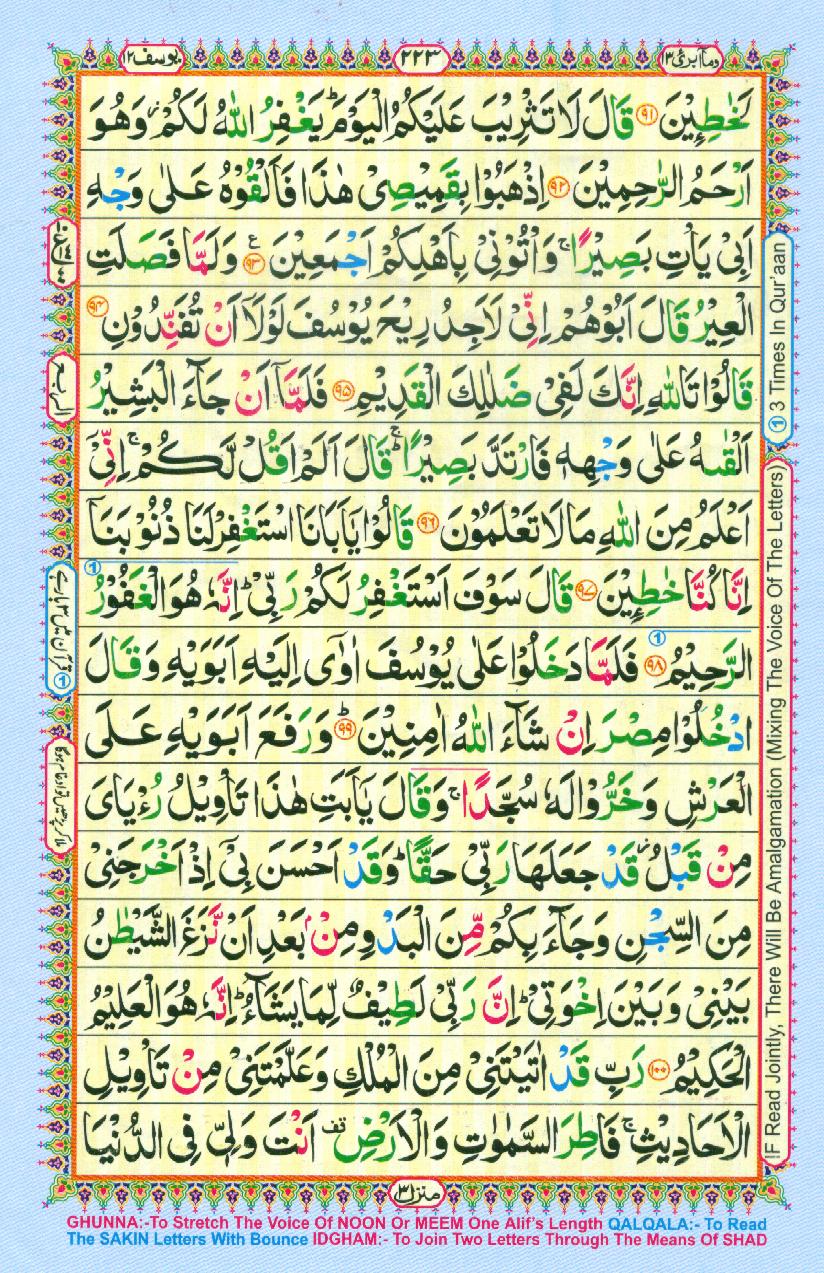 Read Al Quran Part / Chapter / Siparah 13 Page No 223