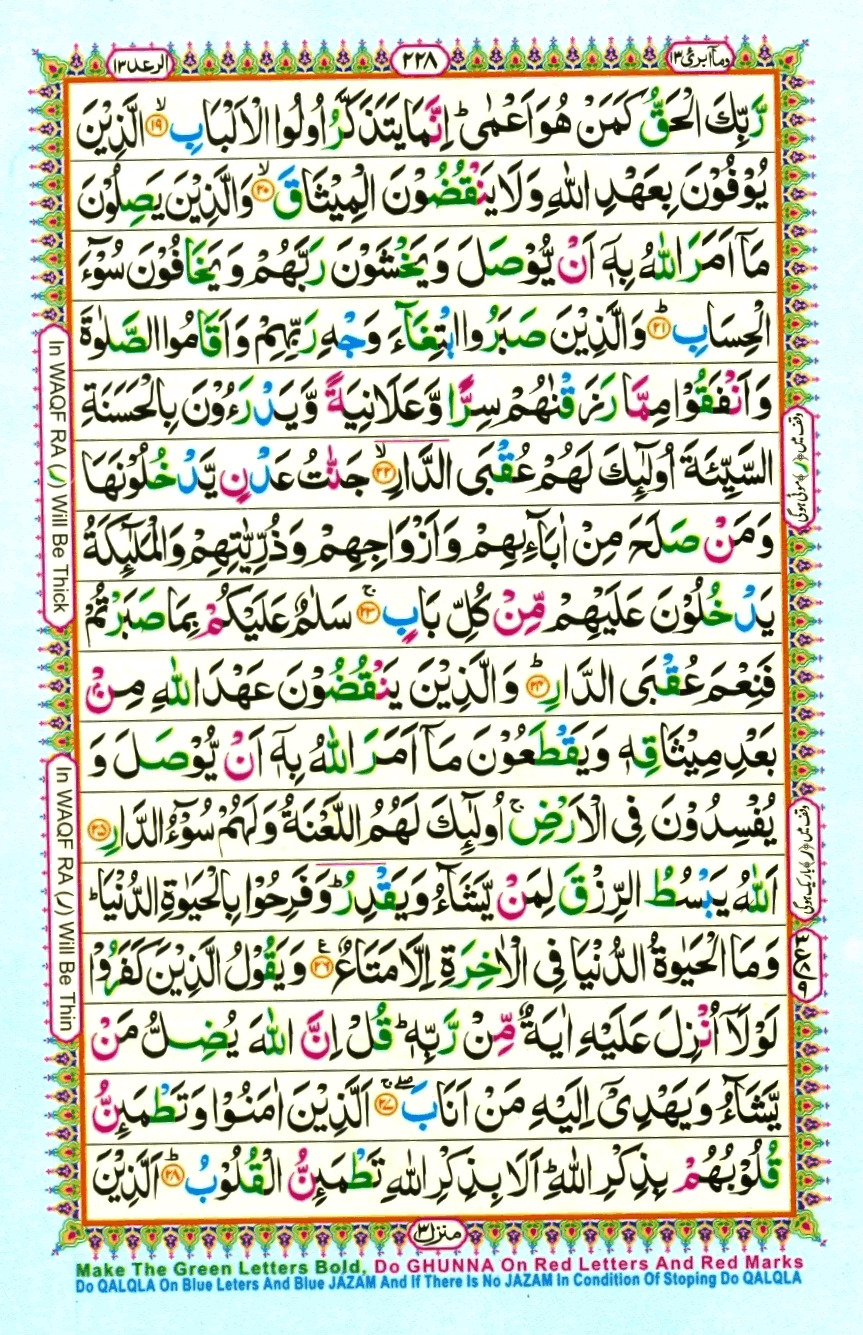 Read Al Quran Part / Chapter / Siparah 13 Page No 228